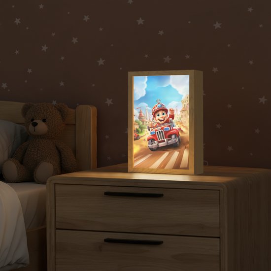 Nachtlampje 20x30 cm - Kinder lamp - Brandweer - Jongens - Kinderen - Auto - Tafellamp kinderkamer - Slaapkamer lamp - Bedlamp kinderen - Kinderlampje stopcontact - Wandlamp babykamer - Nachtlampjes van Merkloos — afbeelding 2