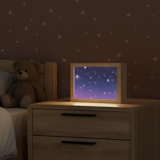 Nachtlampje 20x15 cm - Kinder lamp - Hemel - Sterren - Blauw - Tafellamp kinderkamer - Slaapkamer lamp - Bedlamp kinderen - Kinderlampje stopcontact - Wandlamp babykamer - Nachtlampjes van Merkloos — afbeelding 2