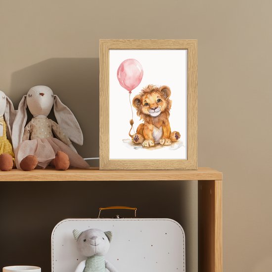 Nachtlampje 15x20 cm - Kinder lampje - Leeuw - Baby dier - Dieren - Roze ballon - Tafellamp kinderkamer - Slaapkamer lamp - Bedlamp kinderen - Kinderlampje stopcontact - Wandlamp babykamer - Nachtlampjes van Merkloos — afbeelding 3