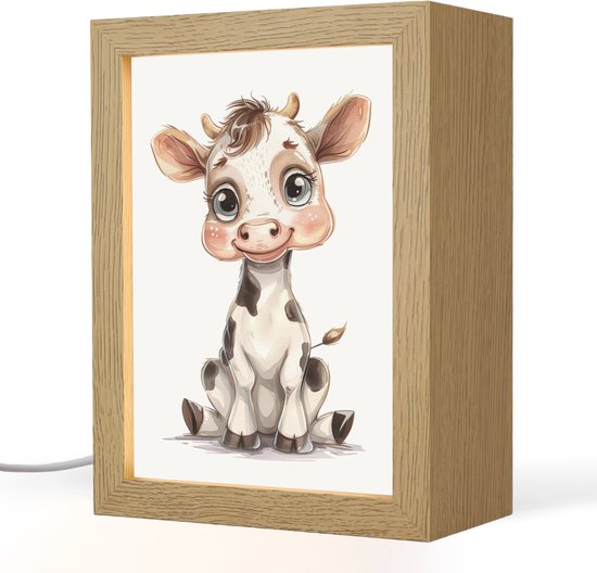 Nachtlampje 15x20 cm - Kinder lampje - Koe - Baby dier - Boerderij dieren - Tafellamp kinderkamer - Slaapkamer lamp - Bedlamp kinderen - Kinderlampje stopcontact - Wandlamp babykamer - Nachtlampjes