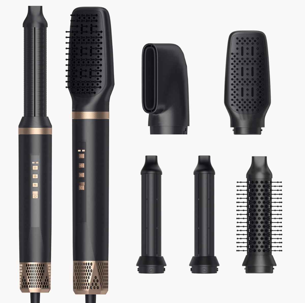 1400W - Airstyler - Krultang 5 in 1 - Multistyler - Föhnborstel - Hairwrap - Krulborstel - Kort & Lang Haar - Heteluchtborstel - Zwart/Goud