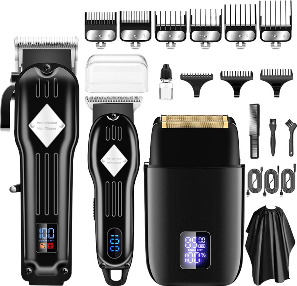 Professionele tondeuse en baardtrimmerset, zwart