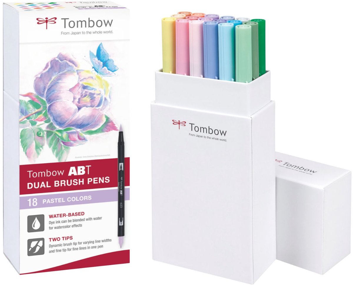 Tombow ABT Dual Brush Tekenpennen - Brushpennen - set van 18 stuks - Pastel kleuren