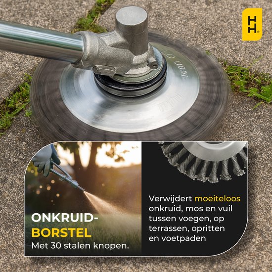 HANDY HARRY® Universele Onkruidborstel - Ø20 cm - Voor Bosmaaiers & Trimmers - Inclusief Montageset - Gehard Staal - Voegenborstel - Oppervlaktebehandeling - Roest & Vuil Verwijderen van Merkloos	 — afbeelding 3