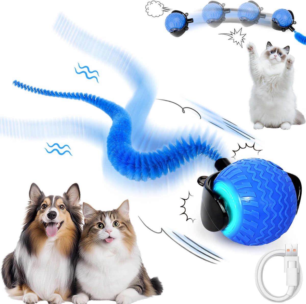 IMPERATORIS® Elektrisch Kattenbalspeelgoed – Interactief Kattenspeeltje / Automatisch Rollend Slim Speelgoed voor Katten – Oplaadbaar – Voor Interactief Spelen Binnenshuis – Geschikt voor Tapijt – 1 stuks