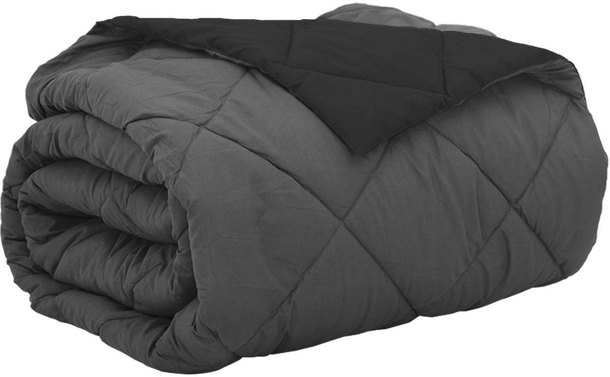 vidaXL - Zomer - Deken - Zwart - en - Anthraciet - 240 - x - 200 - cm - Microvezel