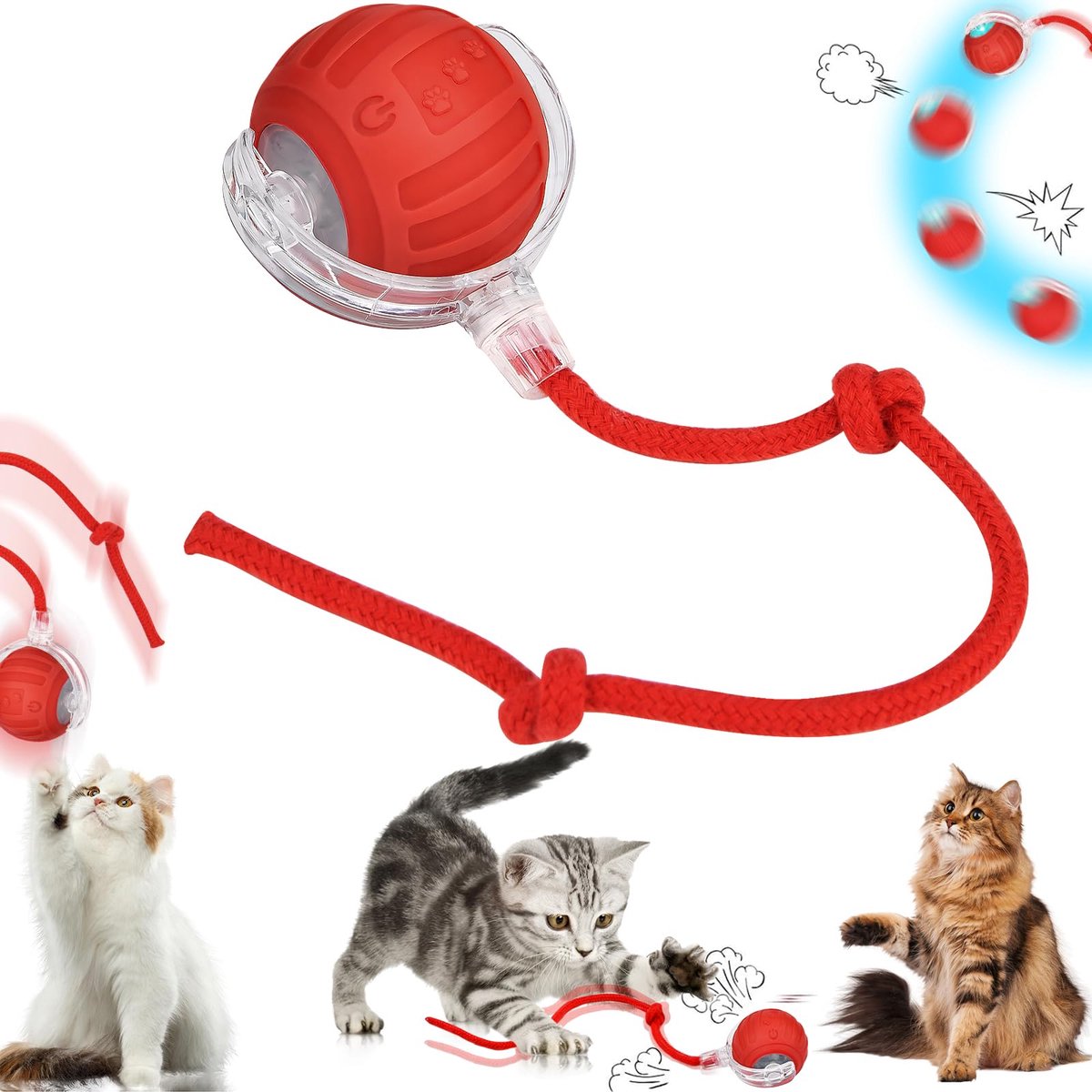 IMPERATORIS® Elektrisch Kattenbalspeelgoed – Interactief Kattenspeeltje / Automatisch Rollend Slim Speelgoed voor Katten – Oplaadbaar – Voor Interactief Spelen Binnenshuis – Geschikt voor Tapijt – 1 stuks