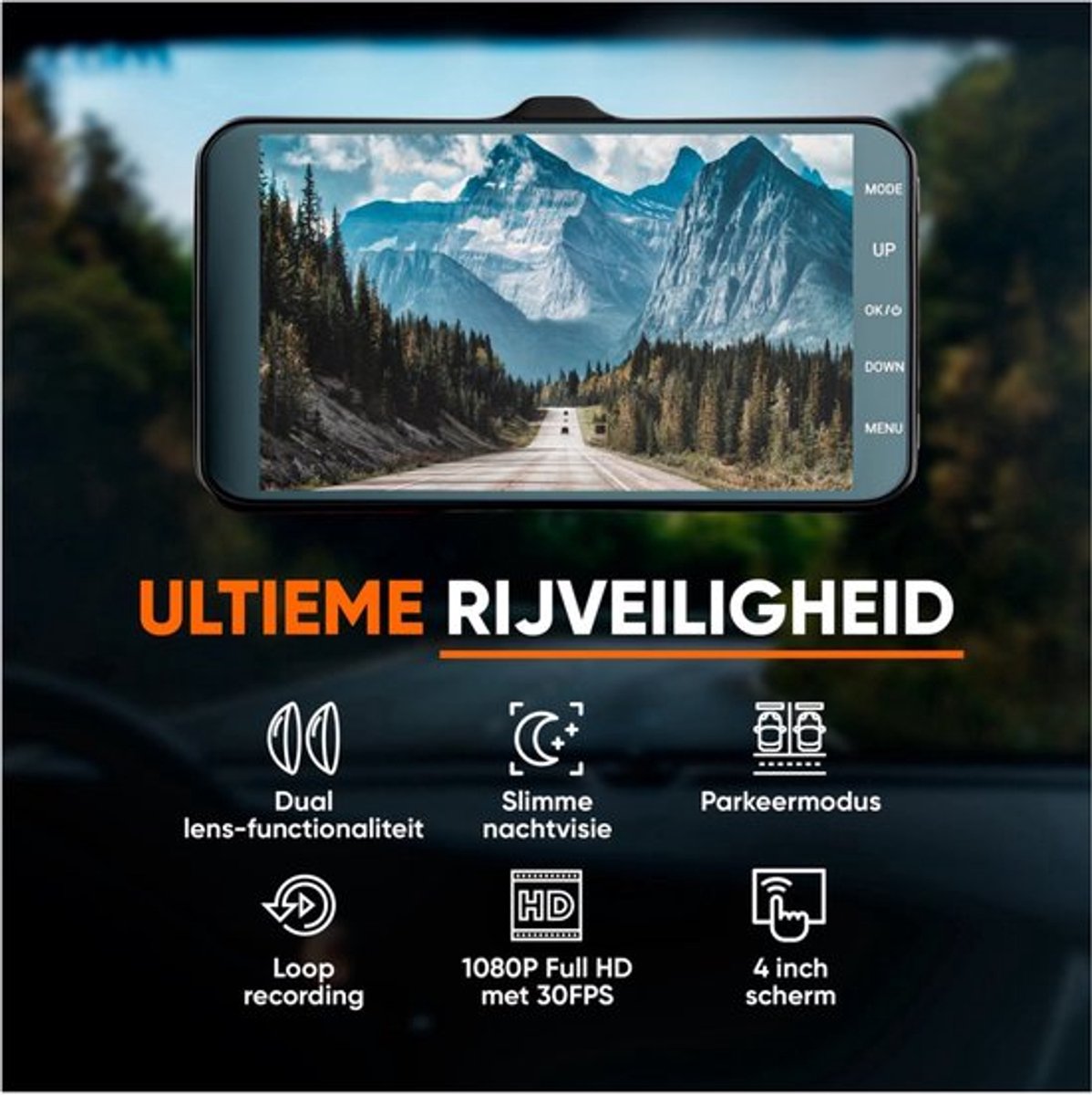 Dashcam - Dual Dashcam voor Auto - Voor en Achter - 1080P, 4-inch 2.5D IPS-schermFull HD - Parkeermodus - 170° wijdhoeklens Full HD-autocamera, nachtzicht, bewegingsdetectie en G-sensor – foto 2