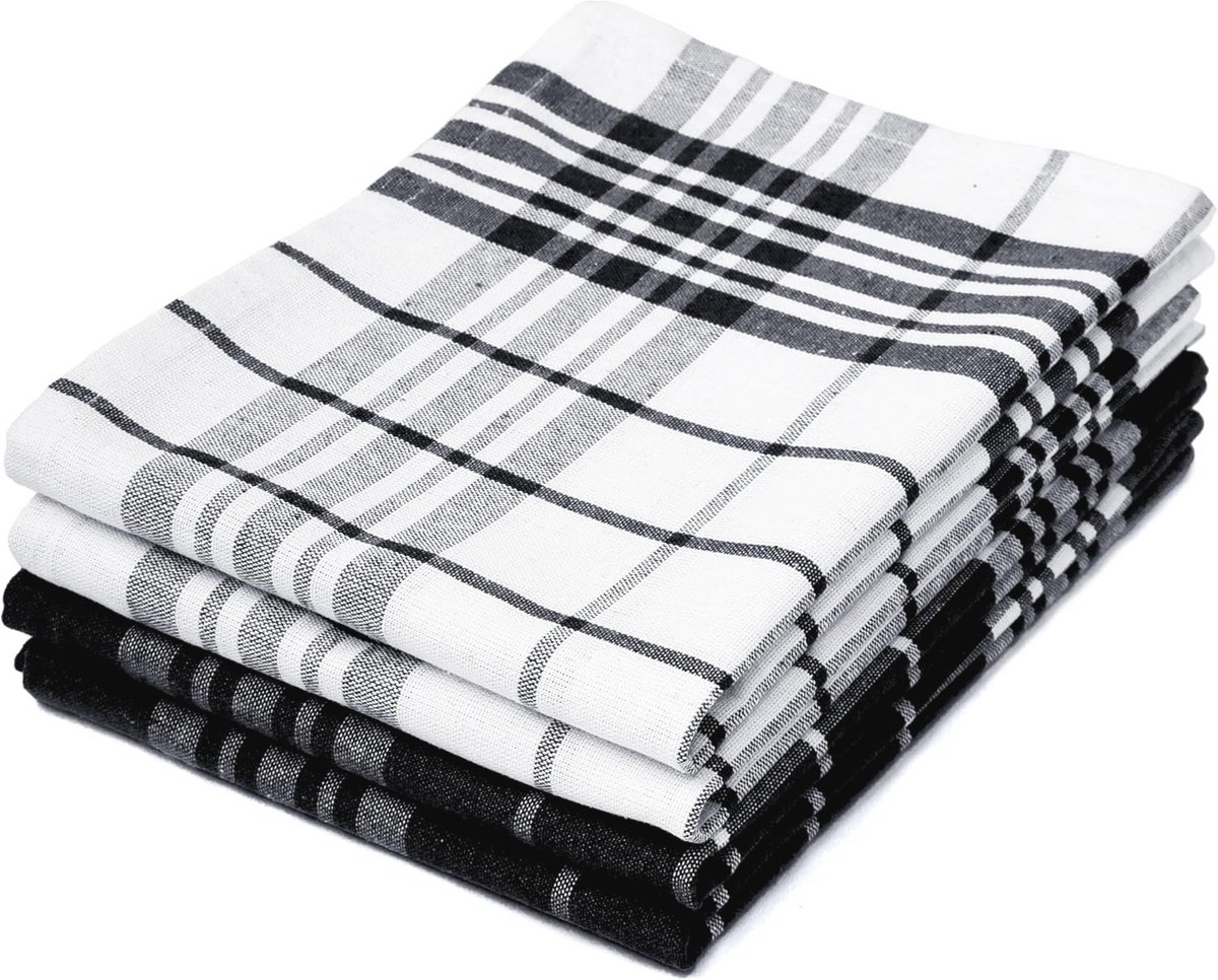 Multifunctionele Keukendoeken Set - Zwart, Absorberend Katoen, 4 Stuks, 70 x 45 cm