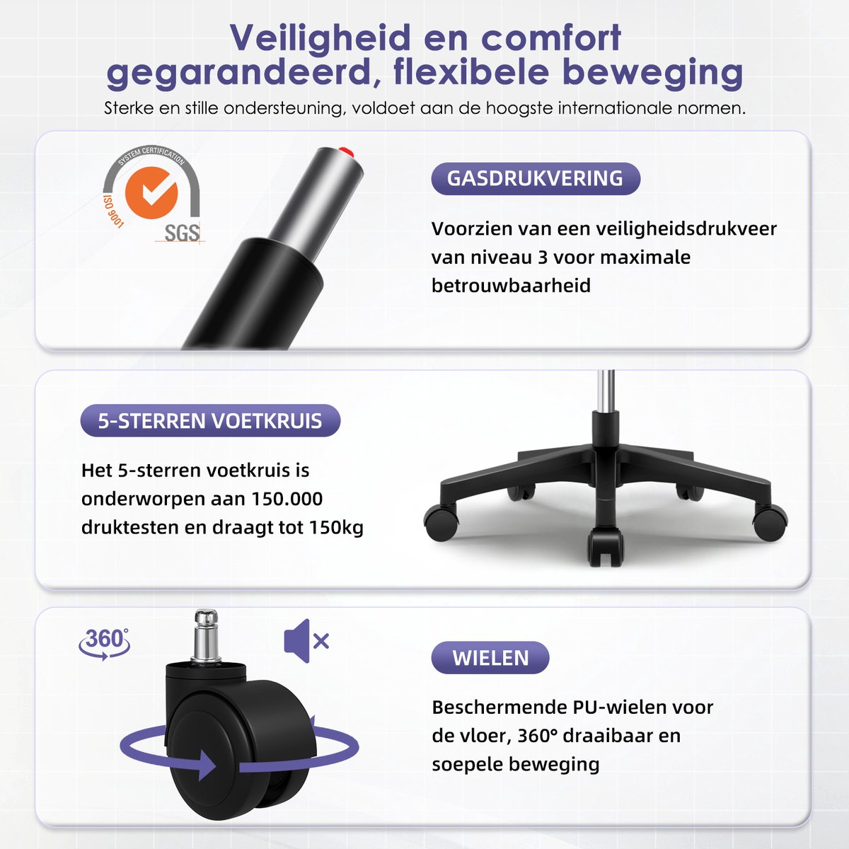 Hiaonyx Ergonomische Bureaustoel met Opklapbare Armleningen - afbeelding 3