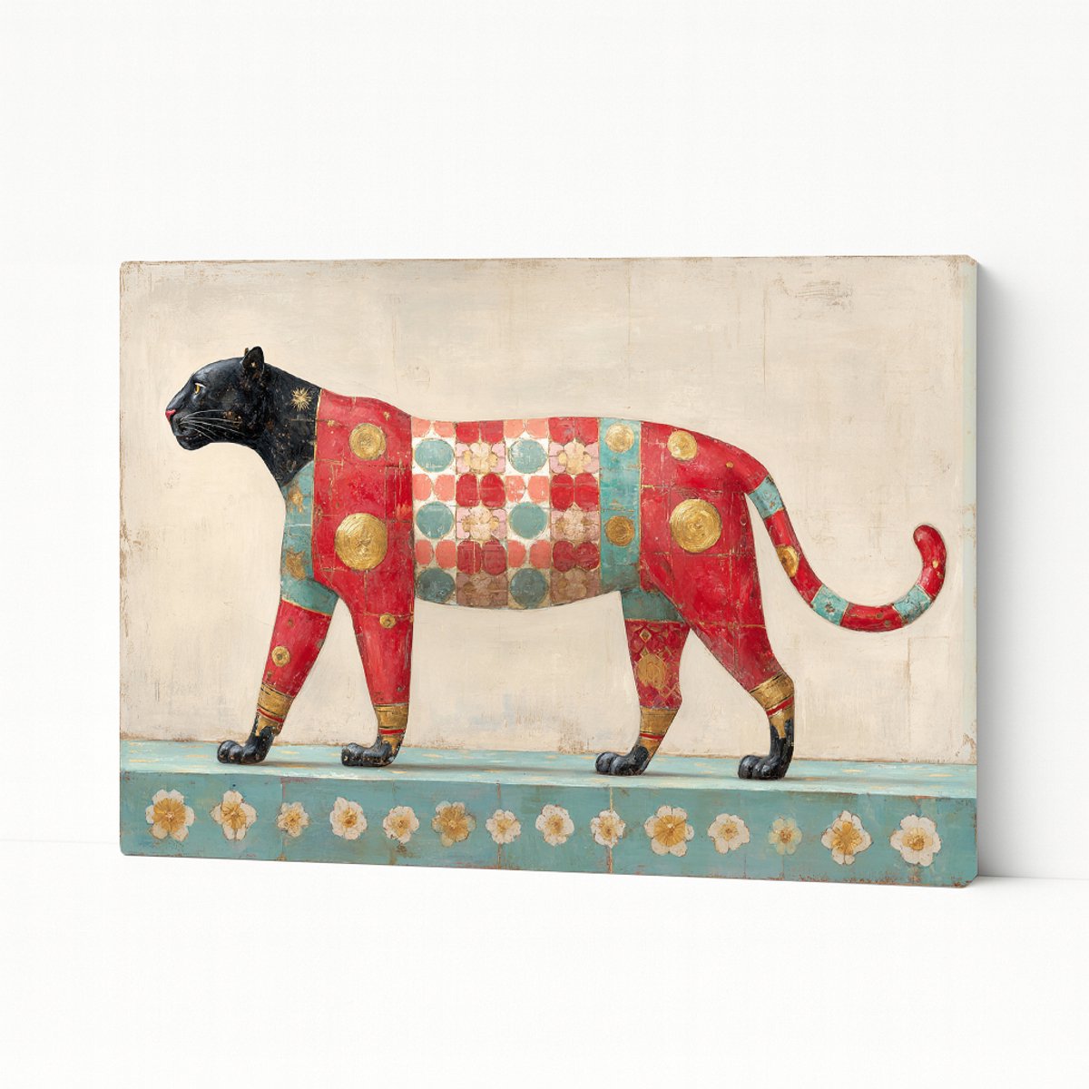 Panter in patchwork – kunstobject – Canvas schilderij – 60x40 cm