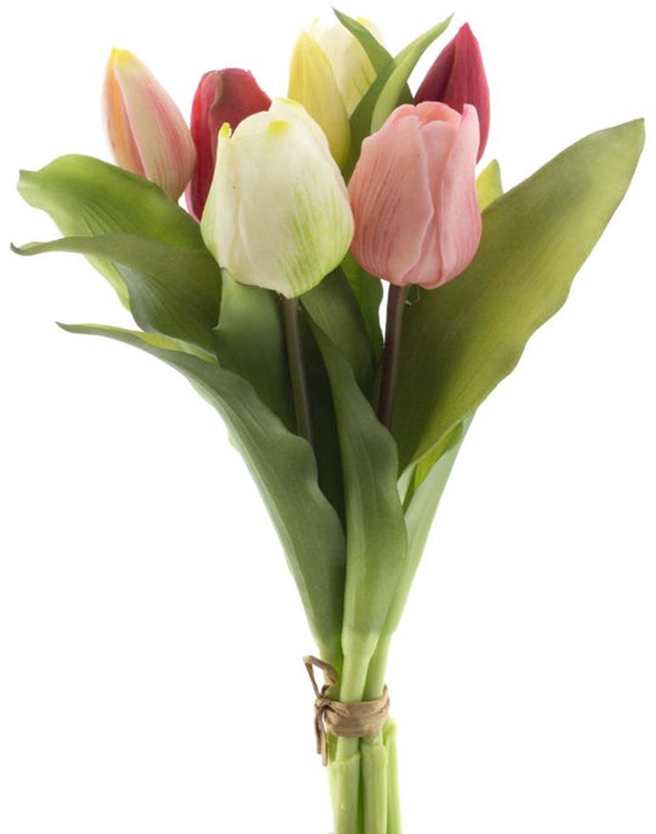 7 kunst tulpen Vermeer-boeket van 7 pink/cream kunsttulpen-Real Touch Vermeer tulip bundle Sally X7 pink/cream 31cm