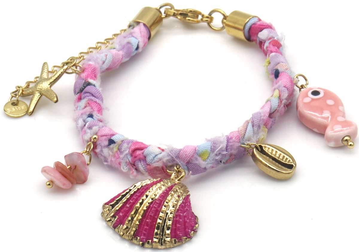 Armband Summer vibes - Vis, steentje, schelpjes - Stainless steel, verstelbaar - Damesdingetjes