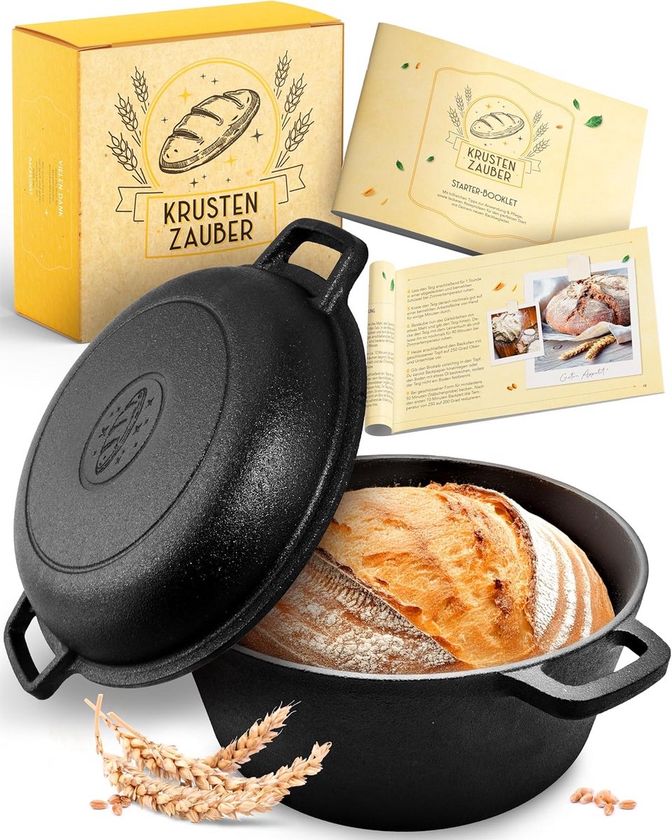 Gietijzeren Pan met Deksel 26 cm - Dutch Oven voor Brood & Stoofschotels