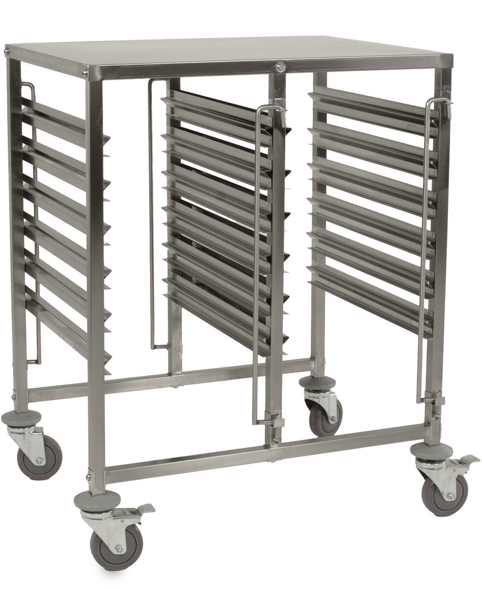 HCB® - Professionele Horeca Dubbele regaalwagen - 12 x 1/1 gastronorm - RVS / INOX - 55x74x95 cm (DxBxH) - 13 kg - 1387