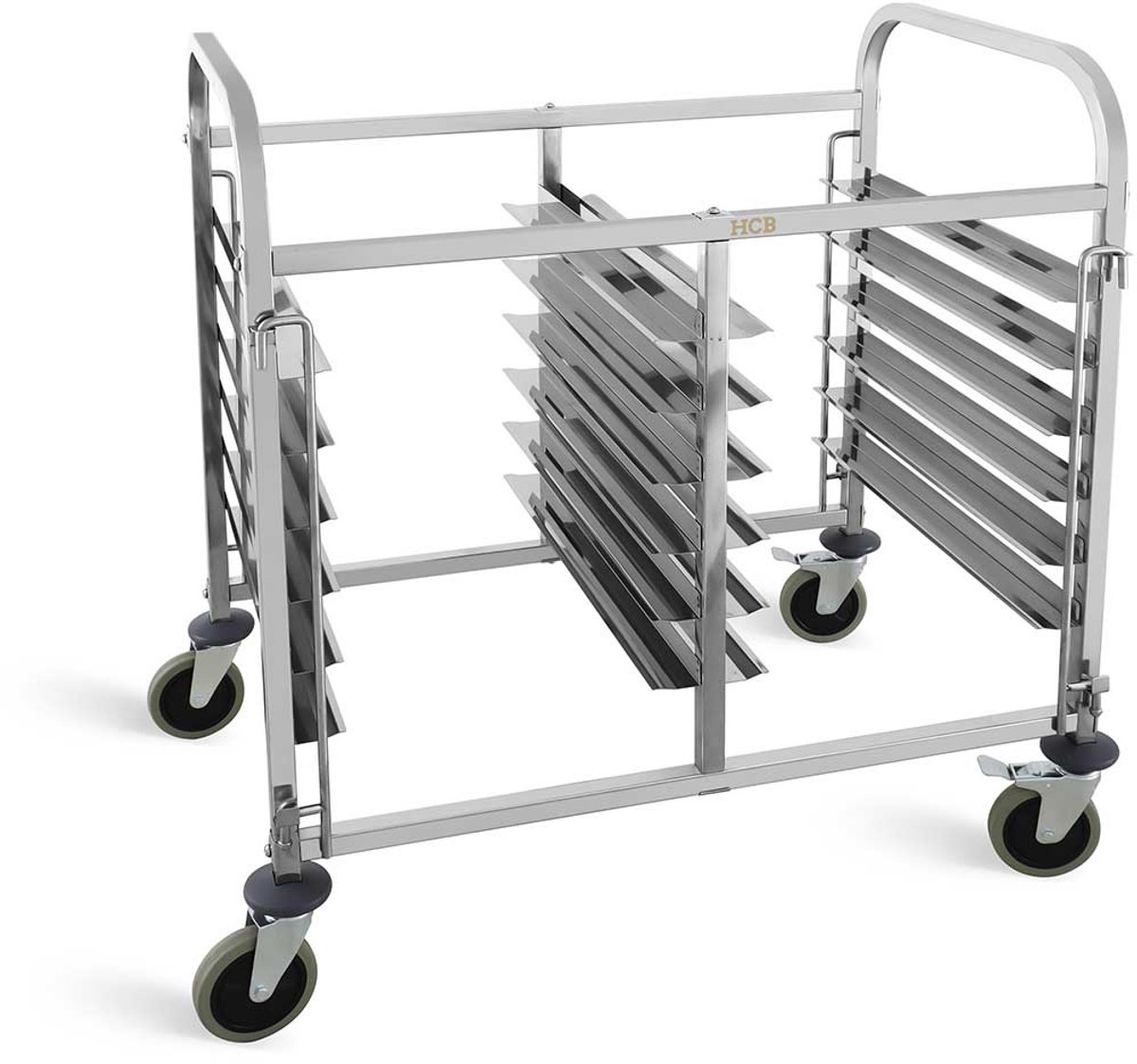 HCB® - Professionele Dubbele horeca regaalwagen - 12 x 40/60 cm - RVS / INOX trolley - Serveerkar - 62x91.5x100 cm (DxBxH) - 17 kg - 2637