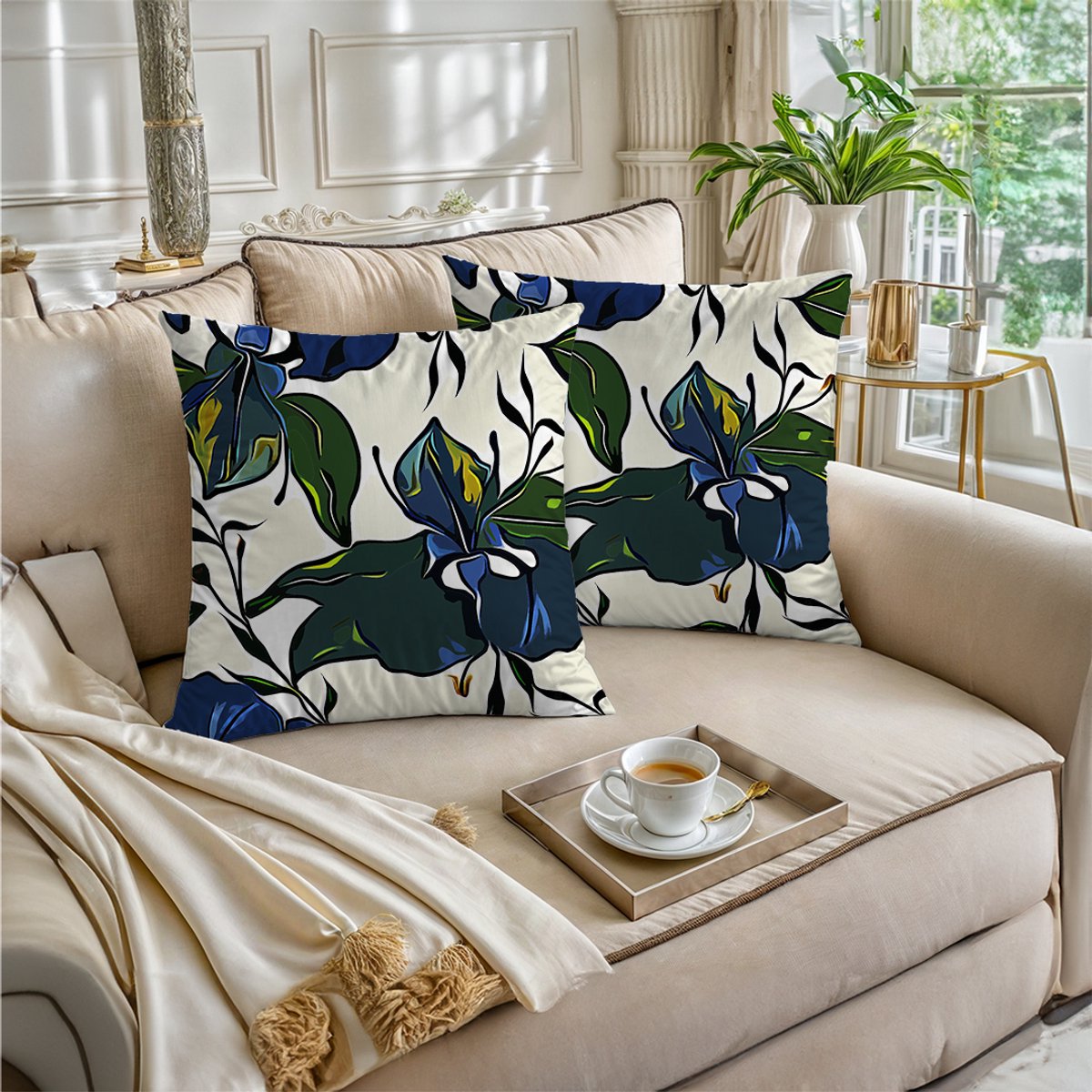 Boraboi® Luxe Decoratieve Kussenhoezen set van 2 , Zachte Suède Touch- 45x45 cm -(Groen,Blauw,Wit)