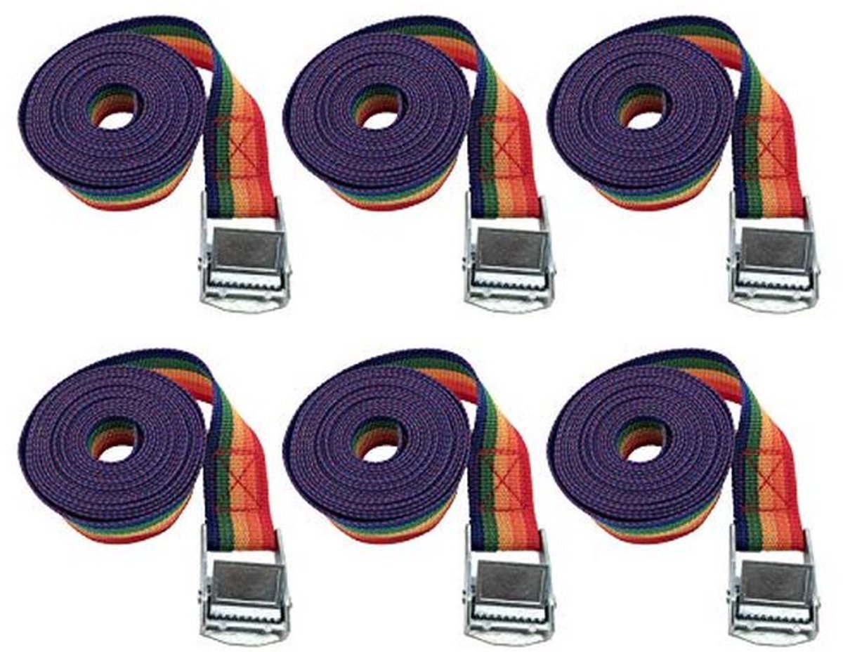 Spanbanden en Sjorbanden - 6 Stuks voor Camping en Autotransport - Klemriemen en Elastische Bevestigingsriemen (25mm x 3m)
