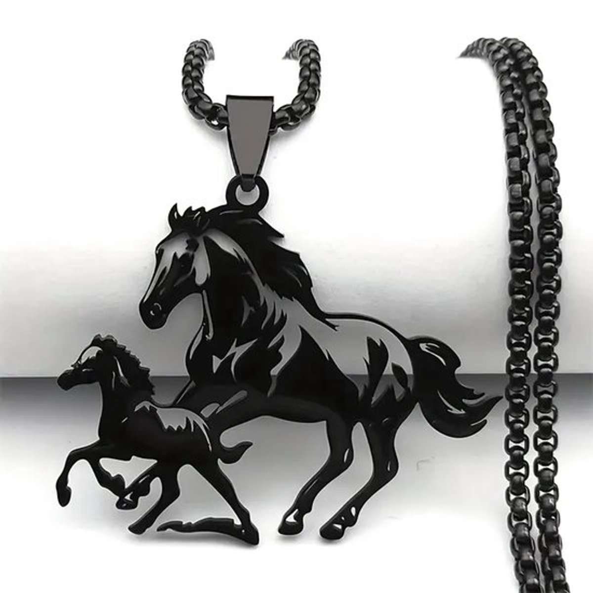 My Sweet Romance® - Paarden Ketting - Zwart - Twee Paarden