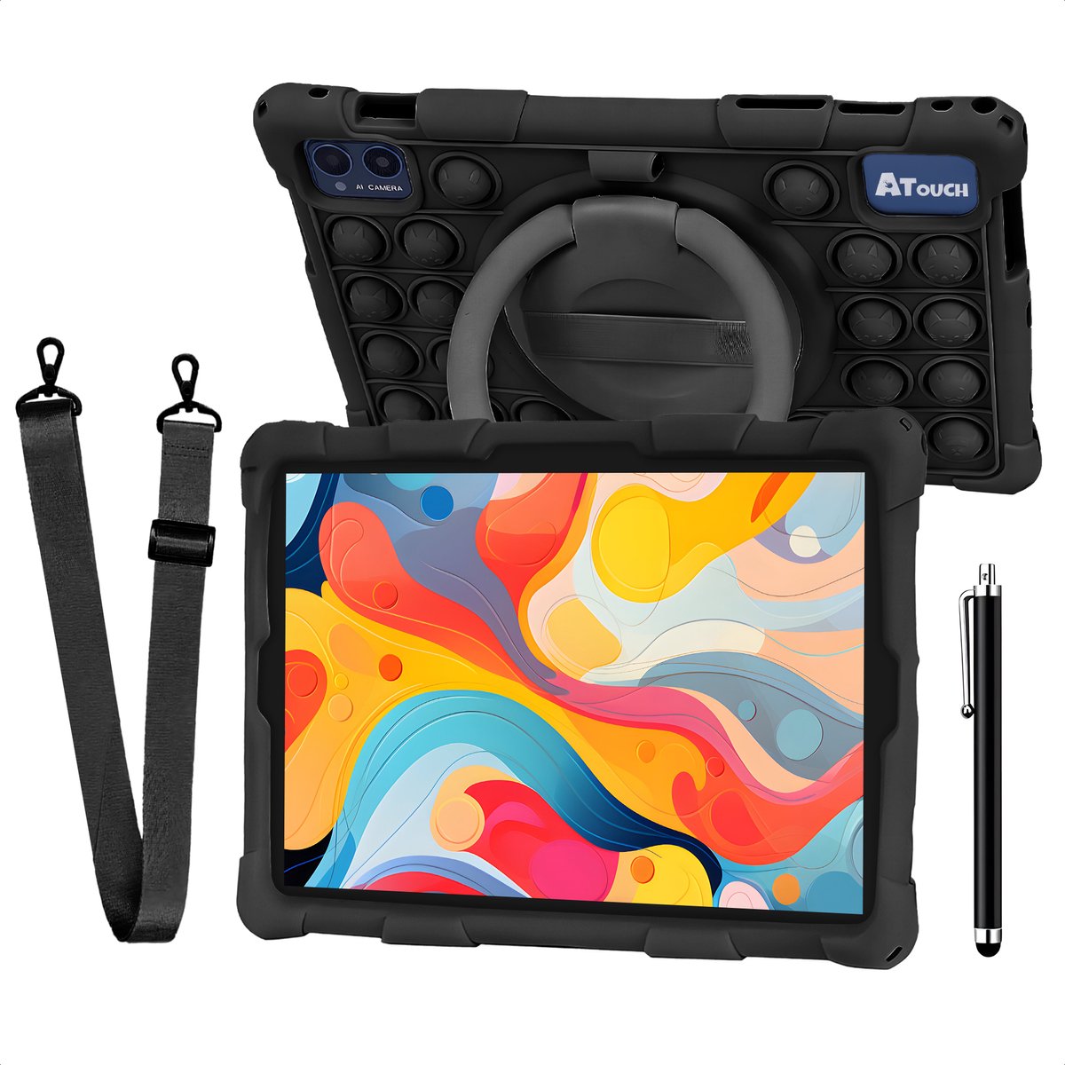 ATouch Kindertablet Tab 10 Pro - Vanaf 3 jaar - Kinder Tablet - 10 Inch - Ouderlijk Toezicht - 6000 mAh Batterij - Kids Tablet - 128GB+64SD - Octa Core - Zwart