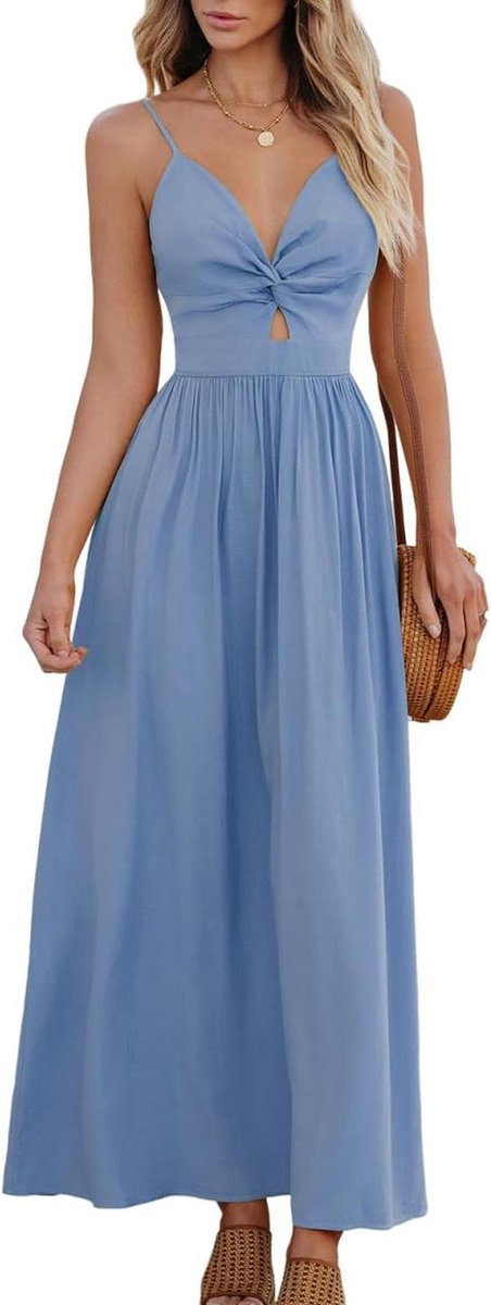 Vrouwen Zomer Jurk V-Hals Twist Front Boho Casual Strandfeest Jurk