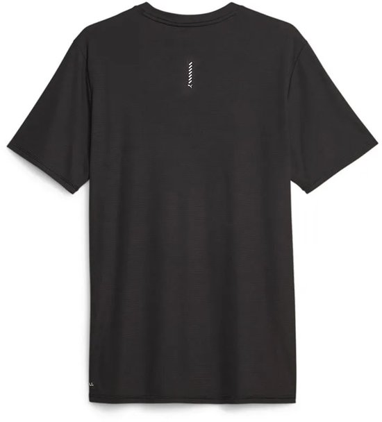 Zwart Puma t-shirt met korte mouwen, achterkant met een verticale witte streep print.