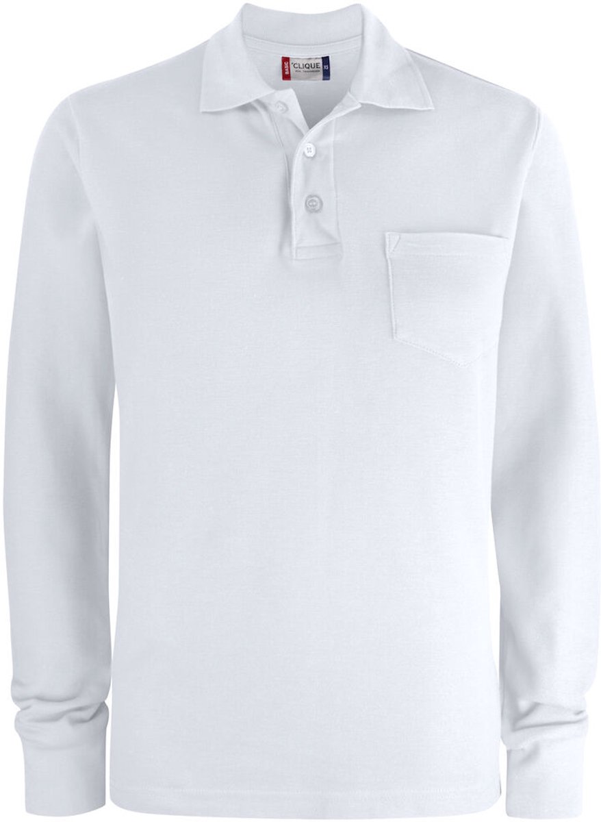 Clique Basic Polo Pocket L/S 028235 - Wit - M
