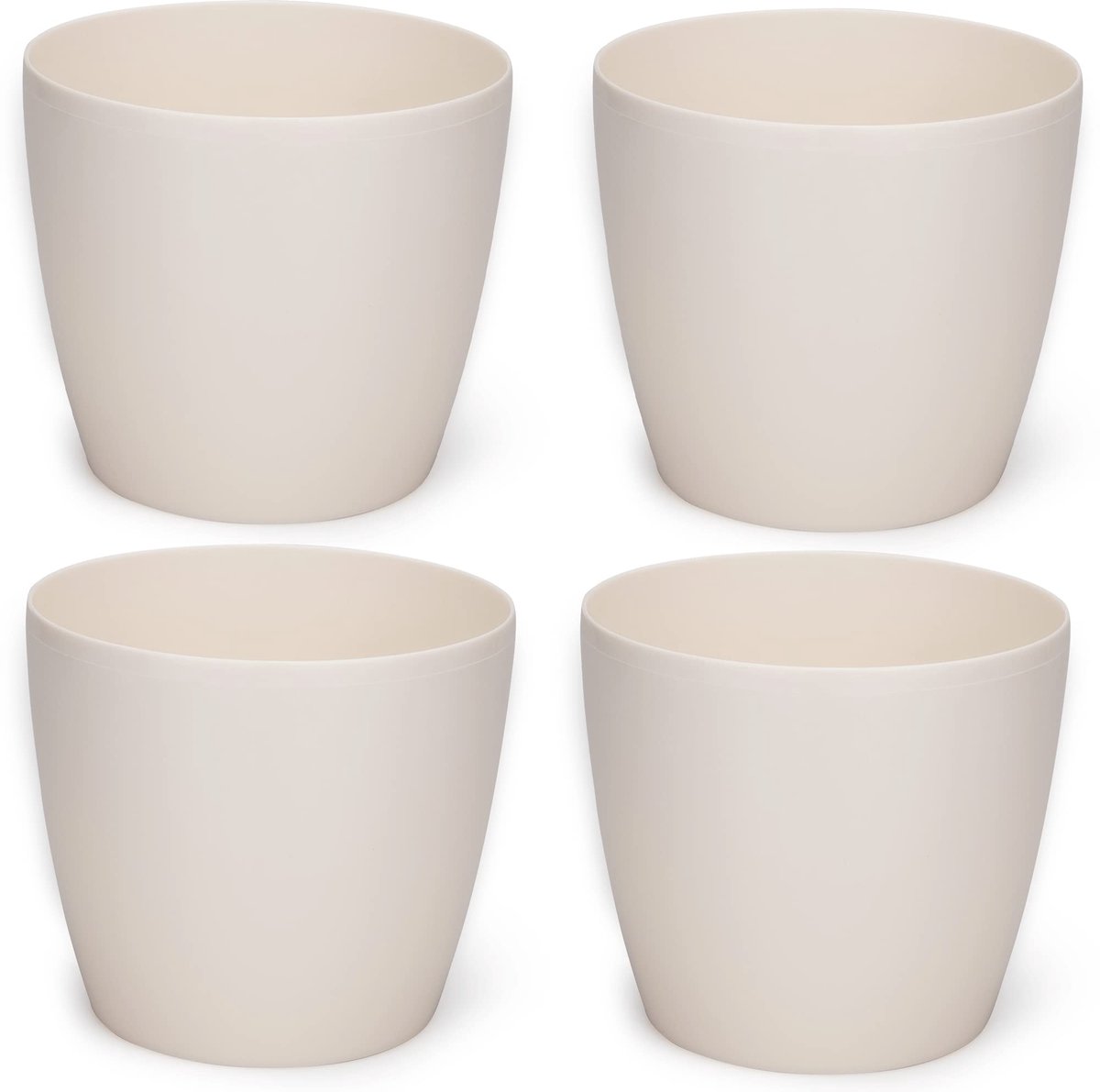 Unyqoos® Set van 4 glanzende ronde bloempotten voor binnen en buiten in beige kleur