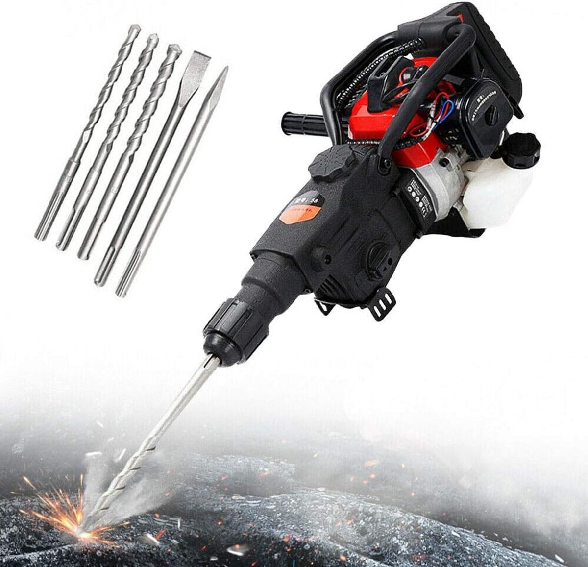 Benzine breekhamer 1800 W 32,7 cc 2-takt motor 30 J slagkracht voor beton en stenen