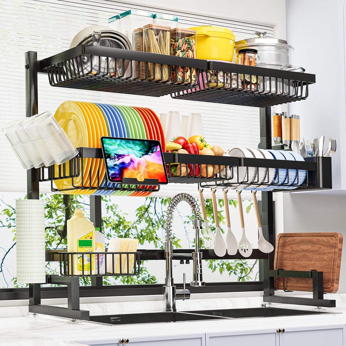 Uittrekbaar RVS Afdruiprek voor Spoelbak - Verstelbare 3 Tier Keuken Organizer