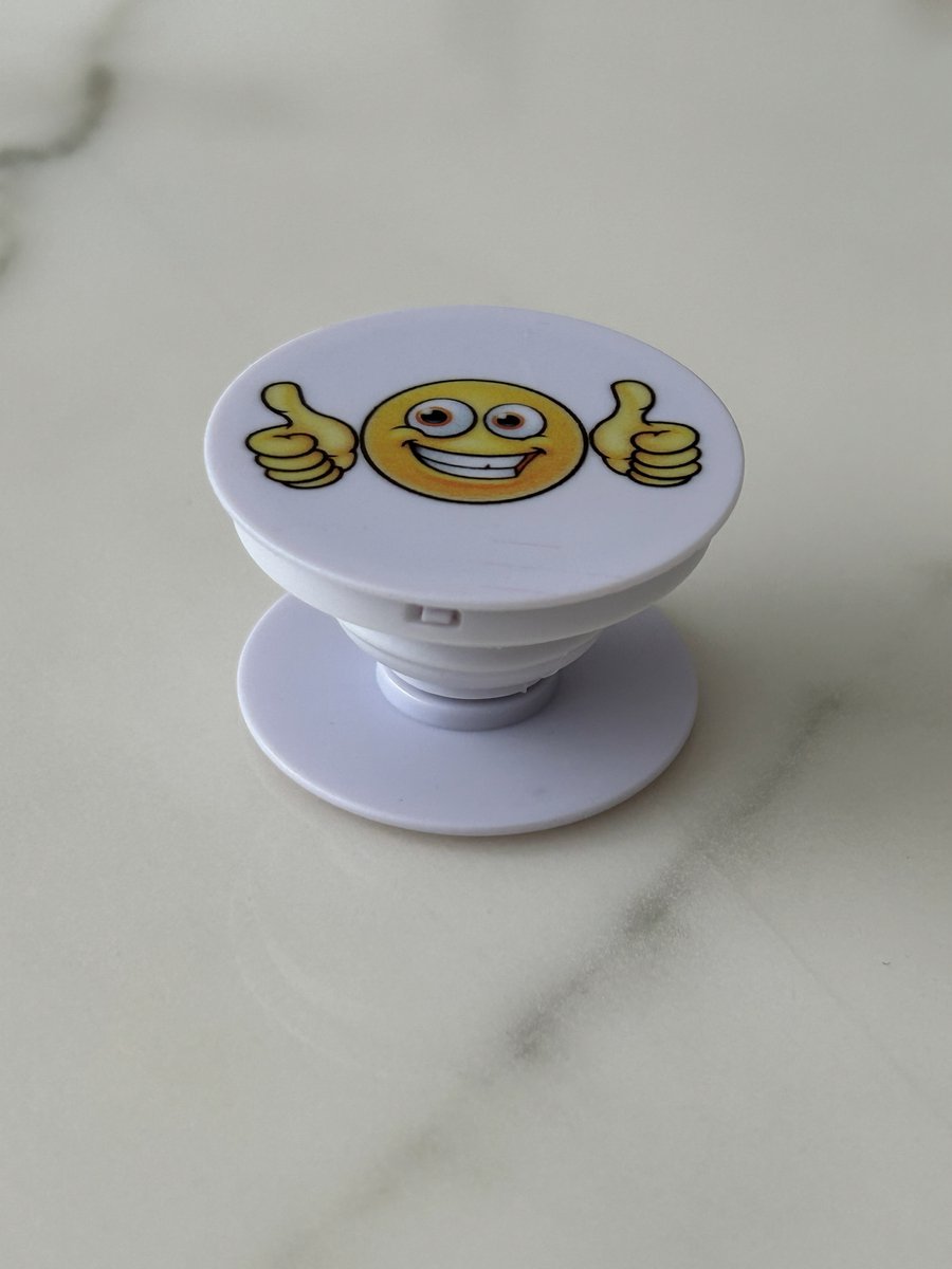 Telefoon Grip & Stand – Universele Smartphone Houder – Blije Smiley – Opvouwbaar & 360° Draaibaar – Past op Elke Telefoon of Hoesje - Tevreden Smiley - Wit