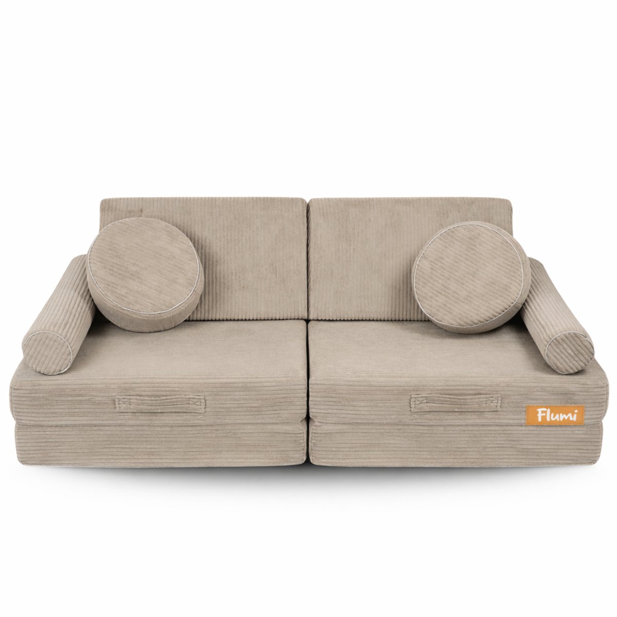Flumi modulaire schuimsofa 10-delig voor kinderen en volwassenen, Montessori speelbank, afneembare hoezen, ribfluweel, kleur beige