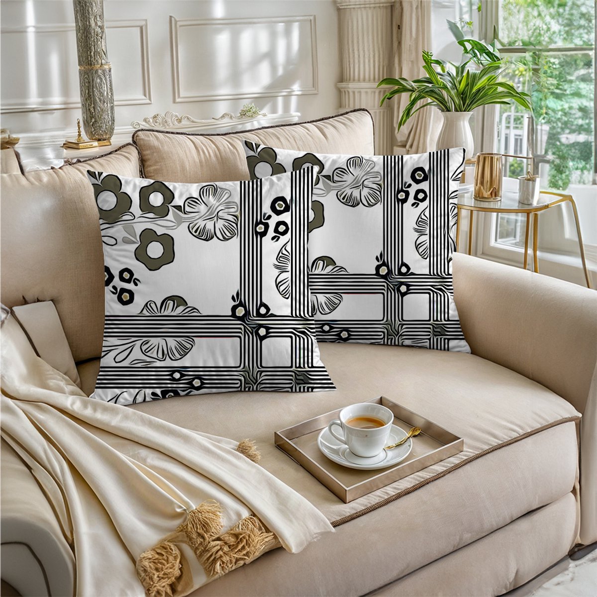 Boraboi Luxe Decoratieve Kussenhoezen set van 2 , Zachte Suède Touch- 30x50 cm -(Groen,wit)