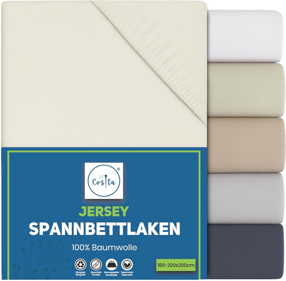 Hoeslaken 180 x 200 cm 100% Katoen Jersey Oeko-Tex Gecertificeerd