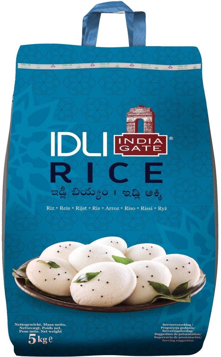 India Gate Idli Rijst 5 kg – Authentieke Zuid-Indiase Rijst voor Idli, Dosa & Uthappam, Glutenvrij | Perfecte Fermentatie & Zachte Textuur met Kajal Sticker