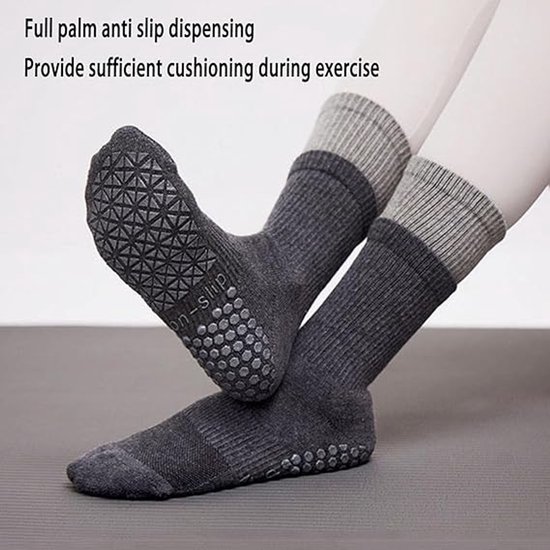 Antislip sokken - 2 stuks - Dubbellaags ontwerp - antislip sokken pilates - yoga sokken - yoga sokken antislip - antislipsokken - vloersokken - antislipkousen - one size - geschikt voor yoga, ballet, dans, blotevoetentraining - grijs,wit van Merkloos — afbeelding 2