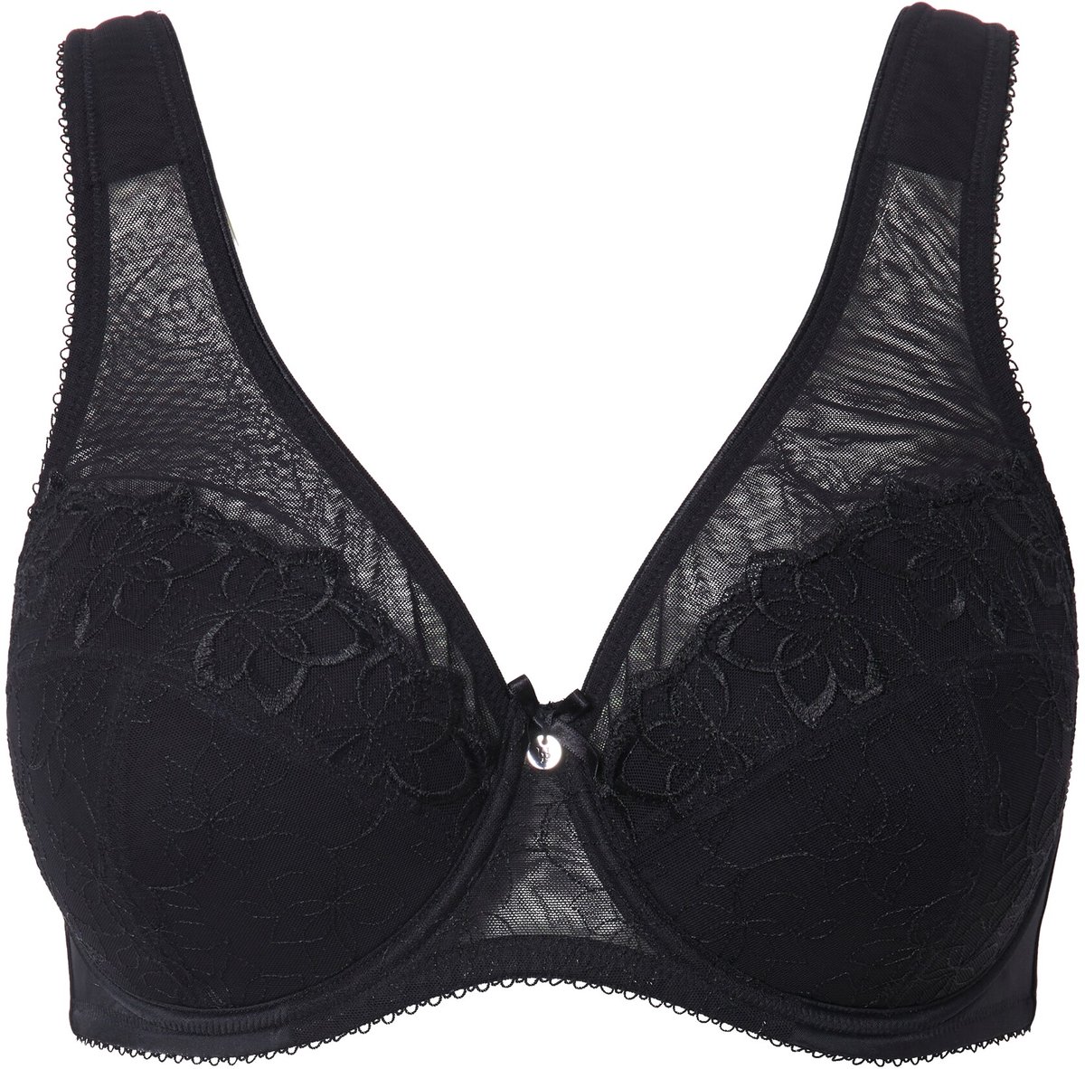 Ulla Popken - Dames - Beugelbeha borduursel high apex - Zwart - Maat 110F