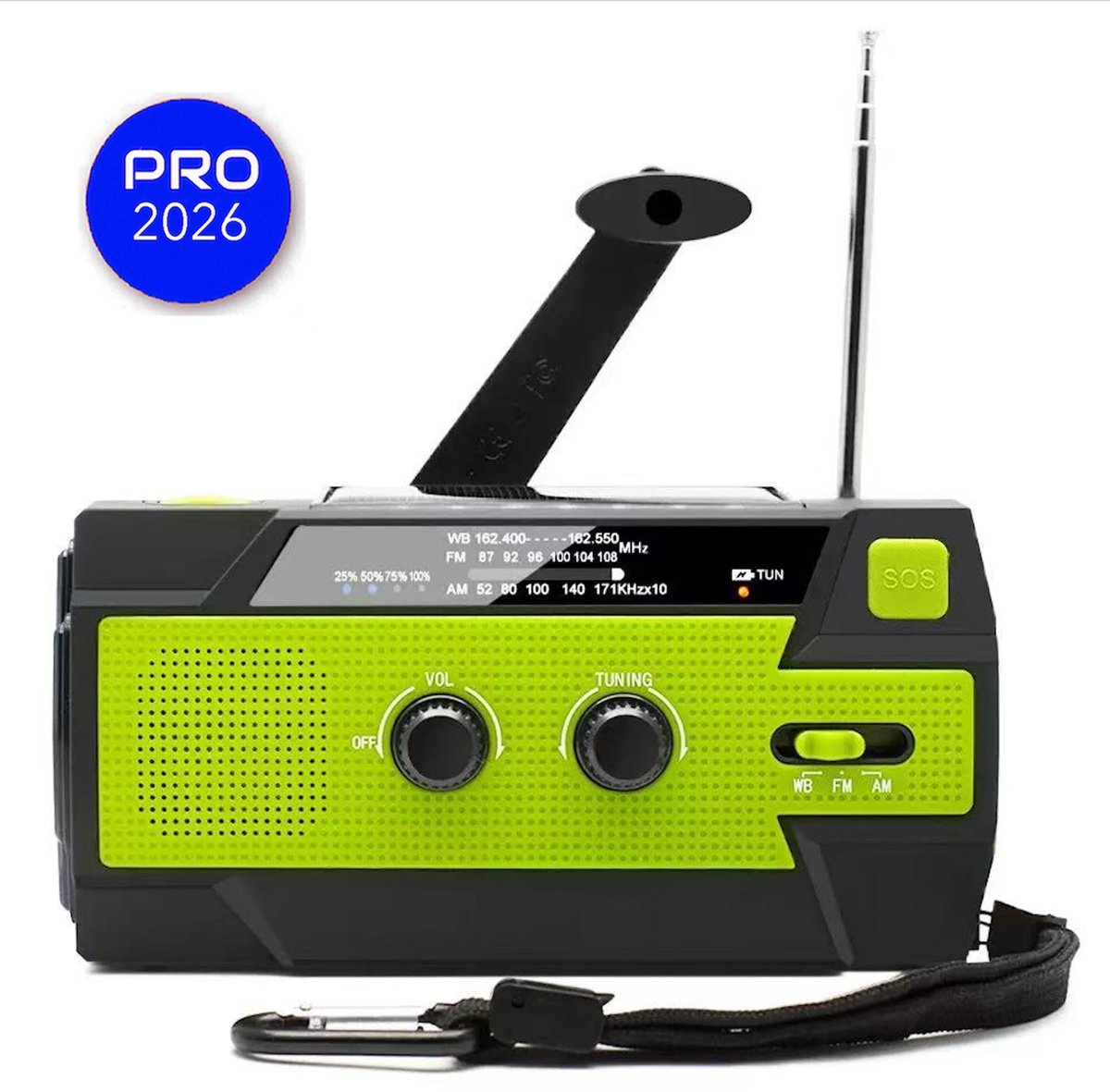 Noodradio 2026 - Klassieke Nooduitrusting Radio - Groen - Noodradio Met Zaklamp - Radio op Batterijen - Solar Powerbank - Noodradio Opwindbaar - Noodpakket - Dynamo Solar - Survival Radio - Zwart