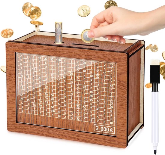 SparBox met teller, retro, van hout, 5000 euro, om aan te kruisen, de nieuwe spaarpot, vakantiekassa, spaarpot voor biljetten voor volwassenen en kinderen, donkerbruin, 20 x 14,5 x 7,6 cm SparBox met teller, retro, van hout, 5000 euro, om aan te kruisen, de nieuwe spaarpot, vakantiekassa, spaarpot voor biljetten voor volwassenen en kinderen, donkerbruin, 20 x 14,5 x 7,6 cm
