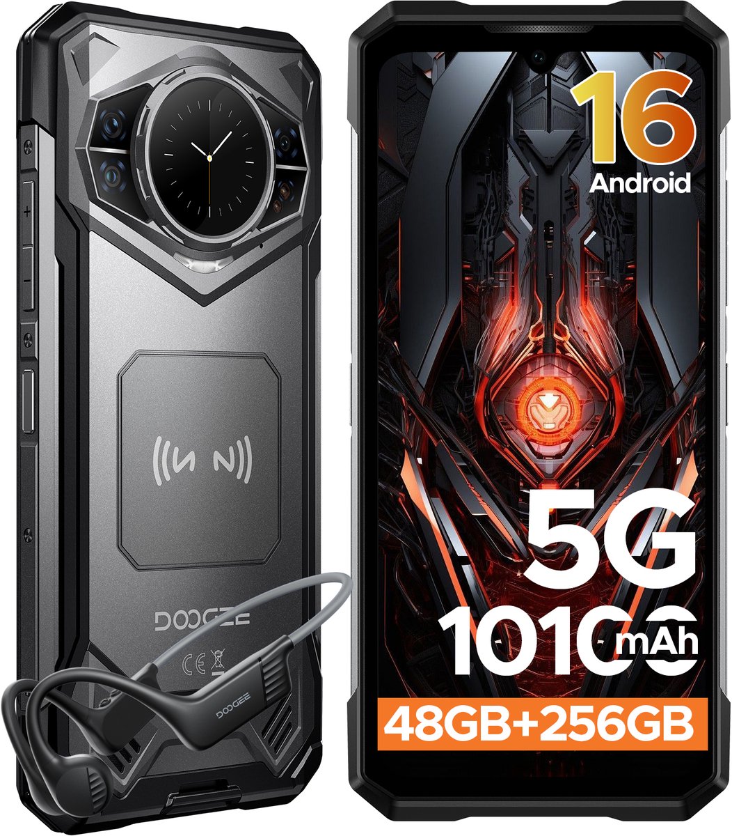 DOOGEE S200 VIP 5G - AI telefoon- Robuuste Smartphone - 32 GB RAM+256 GB ROM (2TB/TF) - Android 16 - MediaTek 7050 - 10100 mAh + 33 W - 6,72 inch FHD+120 Hz - 1,32 inch AMOLED - 100 MP + 20 MP - Dual SIM Dual Standby - NFC - Botgeleidingsheadset