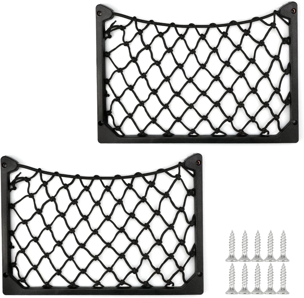 Famanu Set van 2 auto-opbergnetten 31x21 cm met schroeven en frame – Zwart
