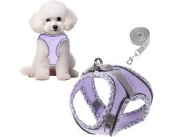 Dieren Tuigje En Lijn Set - Zachte Ademende Tuigjes Voor Puppy's/katten - Reflecterende Honden/katten Riem - Geschikt Voor Wandelen, Hardlopen En Training Met Katten/kleine Middelgrote Honden (Paars, XXS Maat)