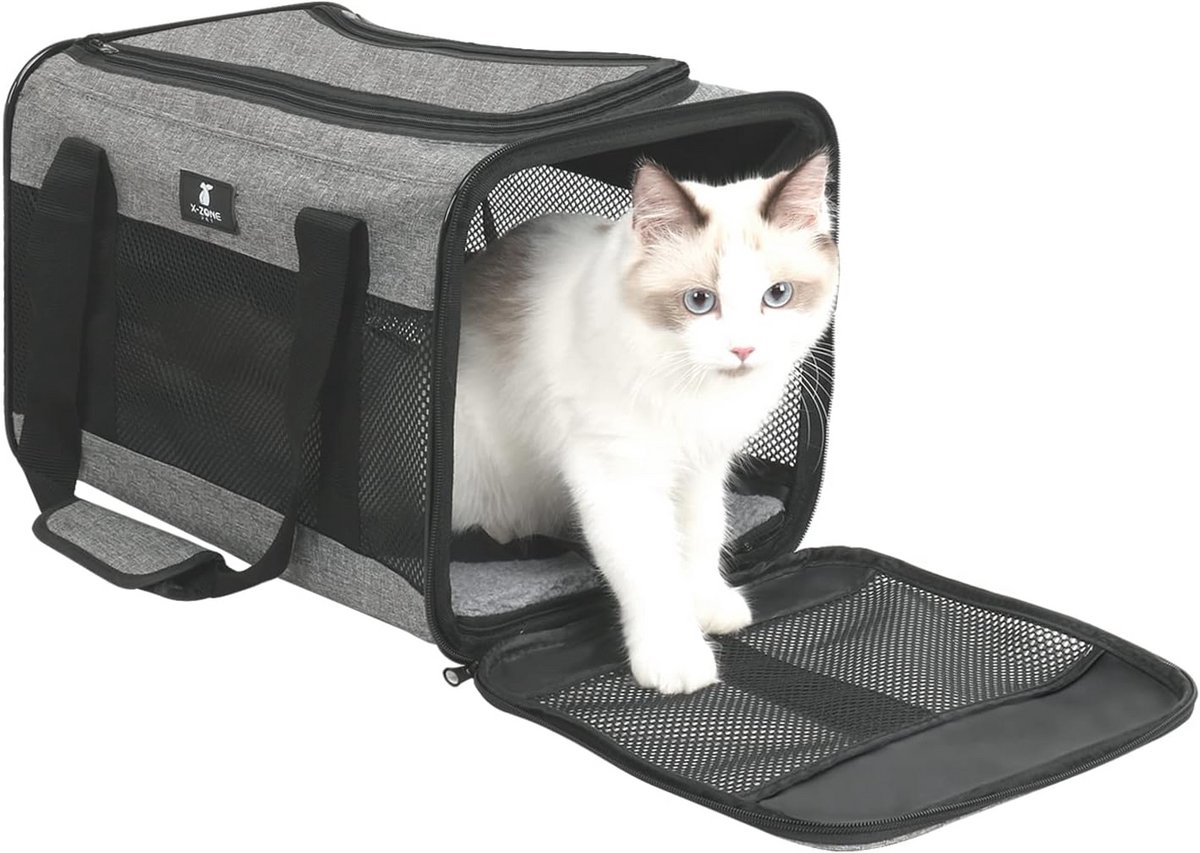 Draagbare Kitten Carrier voor Kleine en Medium Katten - Luchtvaartmaatschappij Goedgekeurde Draagtas met Verwijderbare Fleece Pad