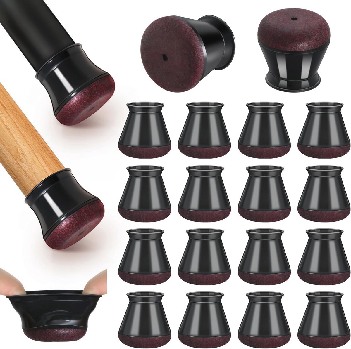 Stoelpootdoppen met Vilt - 32 Stuks Zwarte Siliconen Beschermers voor Stoelen - Voorkom Krassen en Verminder Geluid