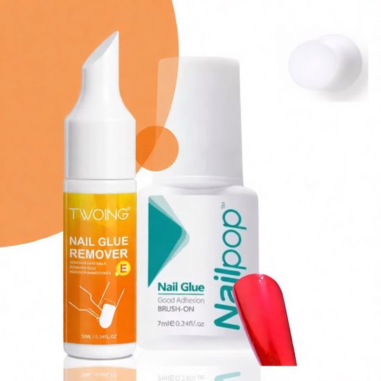 Nail Glue with Remover for Press On - NailsNagellijm voor nepnagels -nagelverwijderaar - nagellijm voor Tips - 2 stukje