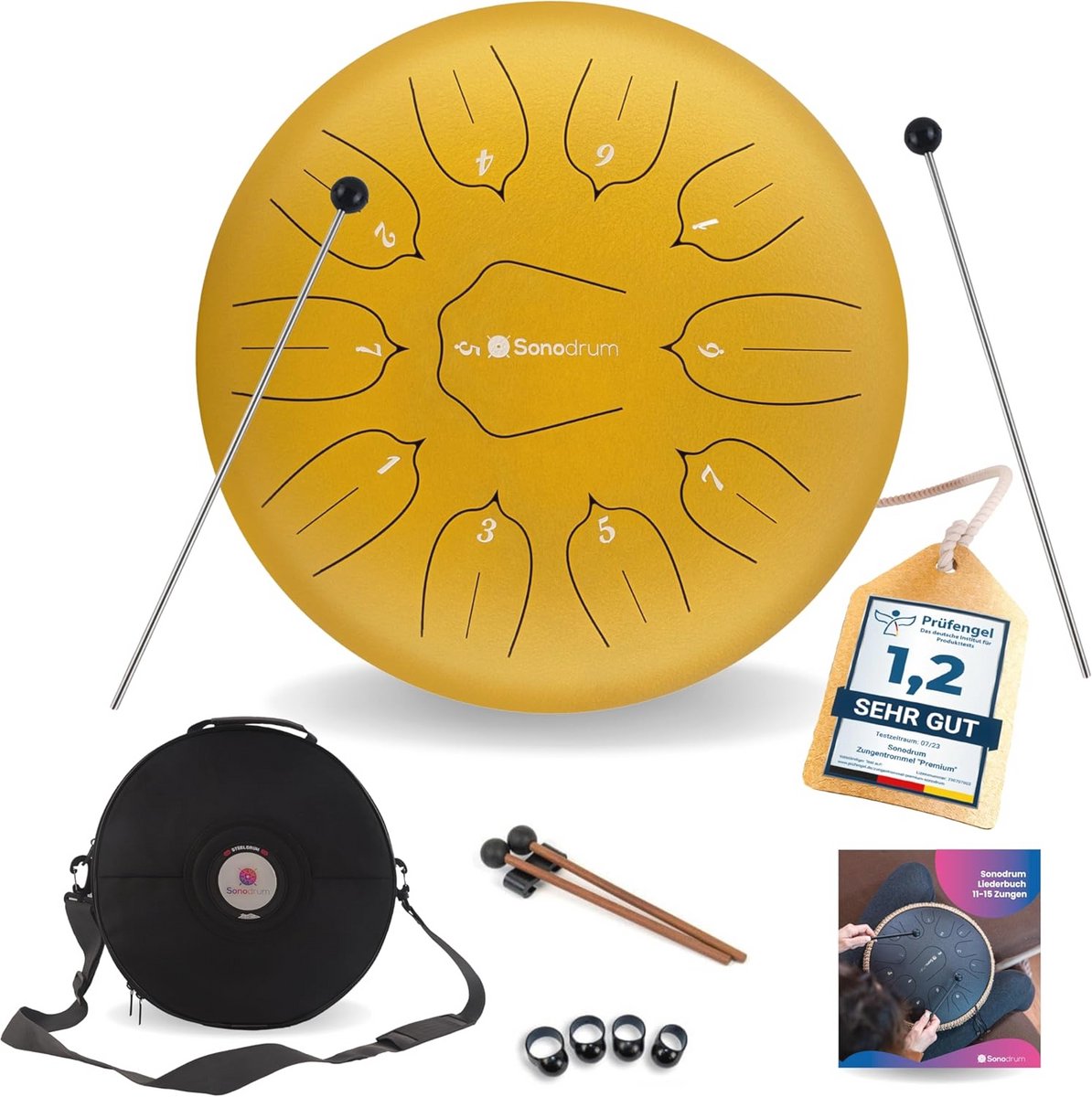 Stalen tongtrommel 30 cm - D groot met 11 tonen inclusief mallets en draagtas