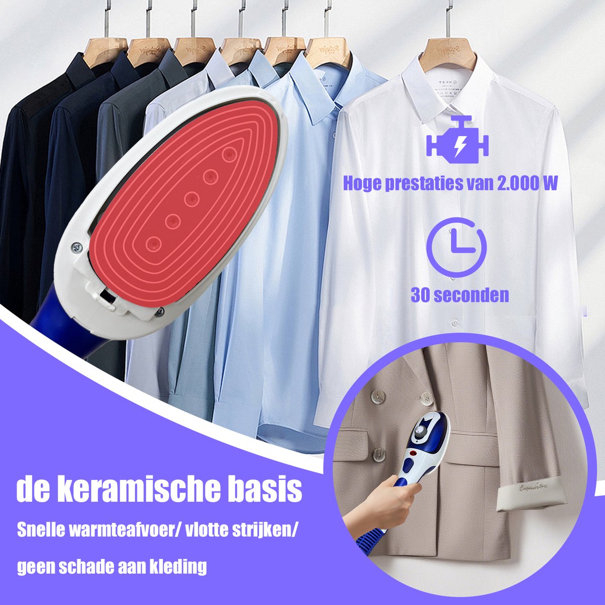 Kleine stoomgenerator strijkijzer, energie, geen brandwonden de keramische basis — afbeelding 2