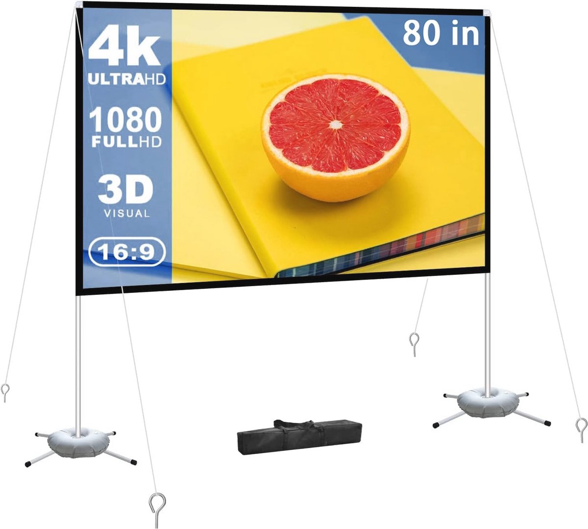 80 inch Projectorscherm voor Buiten - Draagbaar 4K HD Filmscherm met Standaard