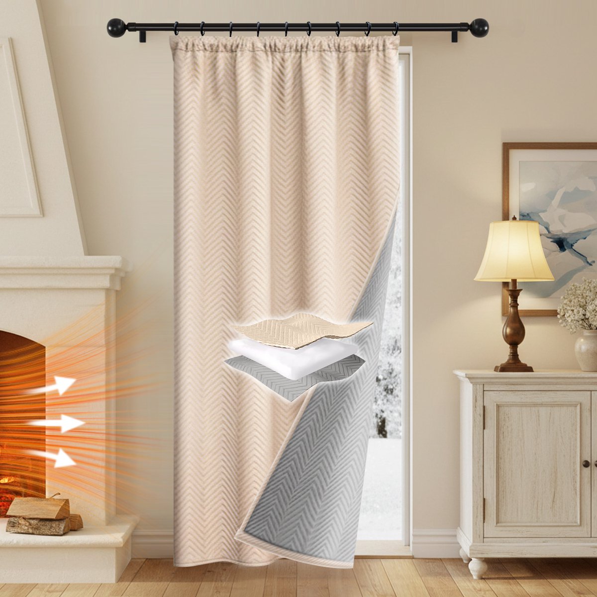 Qelus Verduisterende Gordijnen - Kant en Klaar Gordijn - Zware Verduisteringsgordijnen in Pluche - 1 stuk Voor Een Lekker Warme & Stille Woonkamer/Slaapkamer- B 140 x H 265cm (Beige)