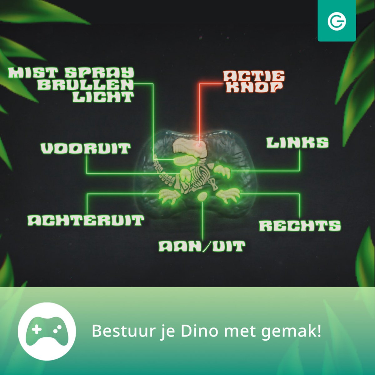 Silvergear RC Dino - Rook, Licht & Geluid - Afstandbestuurbaar Interactief Dinosaurus Speelgoed - Bestuurbare Auto - Jurassic Dieren - Dino Spel - Dinosaurussen Speelfiguren - Therizinosaurus - Cadeau voor Jongens en Meisjes - Groen — afbeelding 8
